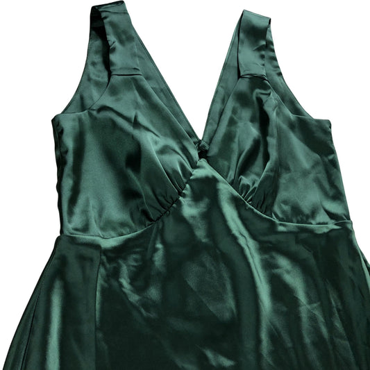 Rewritten Amelia Dress Size 8 Women's Olive Green Satin Deep V Neck