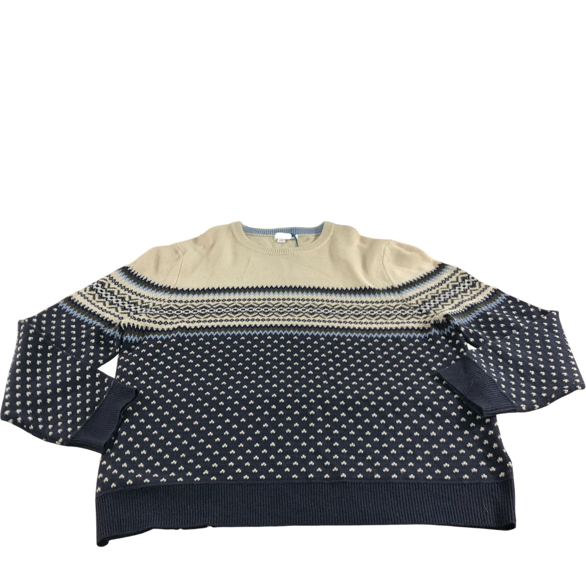 Fairisle Pattern Sweater UKXXL Knitted Thick Cream Navy