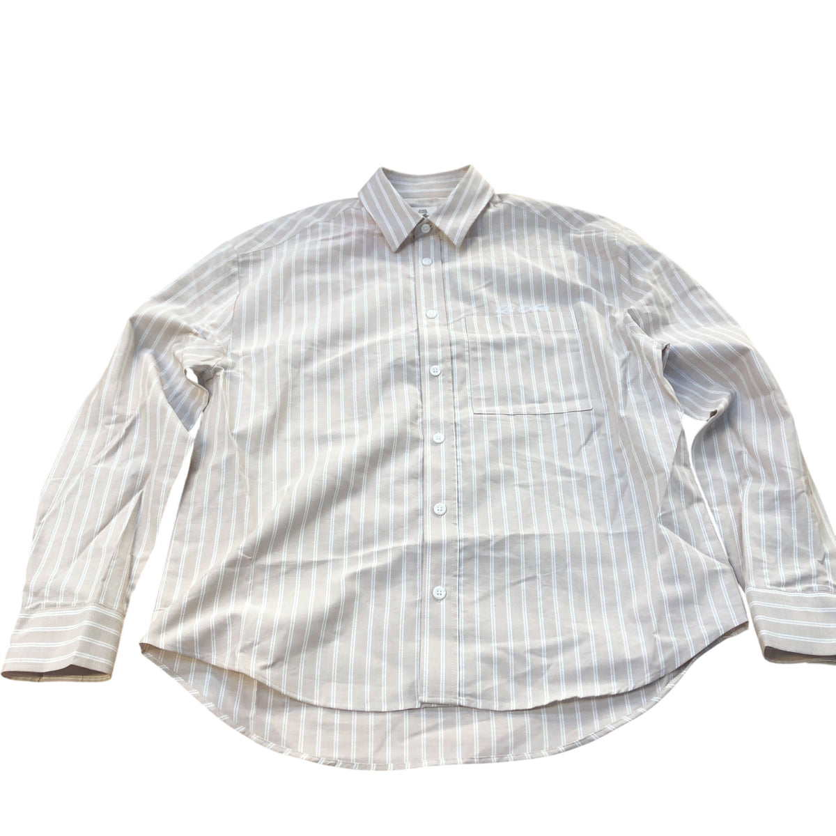 River Island Long Sleeve Shirt Beige Striped 100 Cotton With Pocket