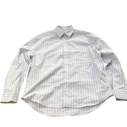 River Island Long Sleeve Shirt Beige Striped 100 Cotton With Pocket