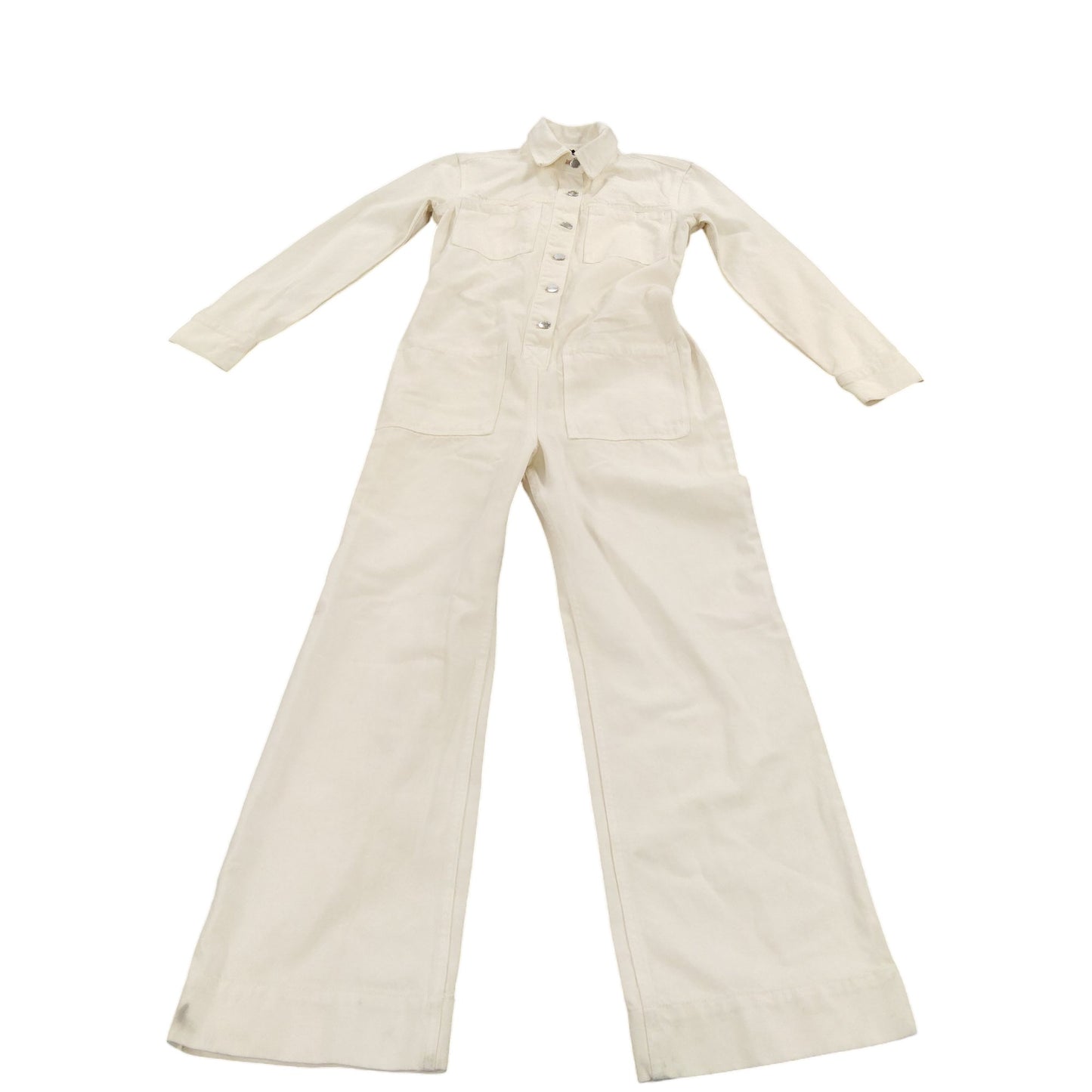 River Island Women's Jumpsuit Size 8 Cream Button Up Long Sleeve Casual