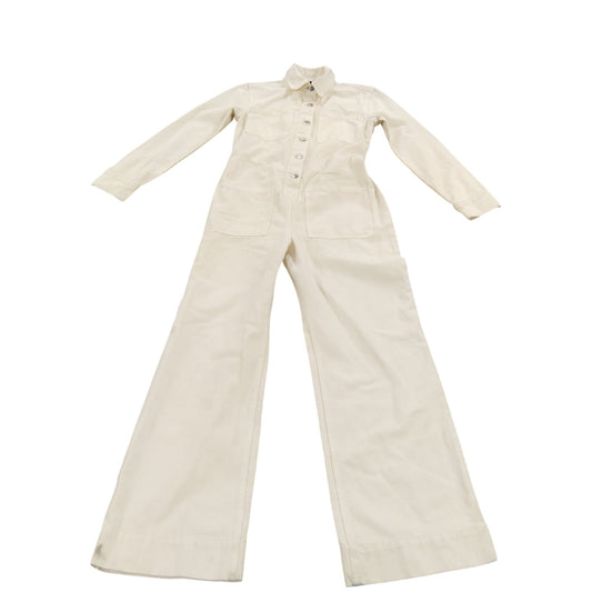 River Island Women's Jumpsuit Size 8 Cream Button Up Long Sleeve Casual