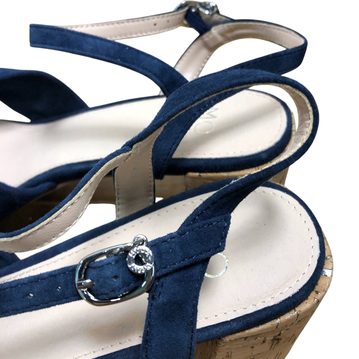 Moda In Pelle Mokara Navy Suede Heeled Sandals UK6 Women's Knot Front Block Heel