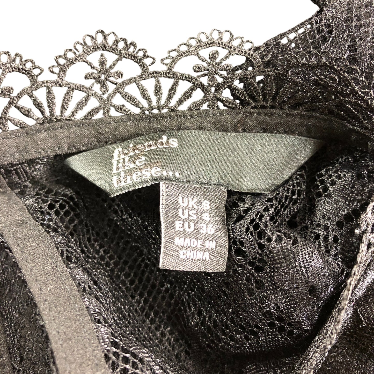 Friends Like These UK8 Women's Black Lace Sleeve Dress Flared Skirt