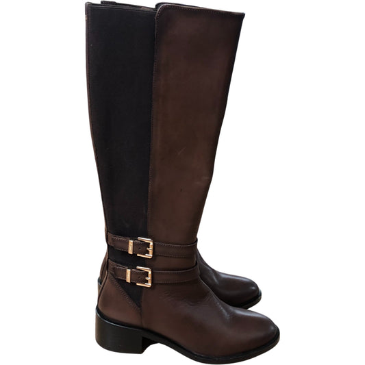 Dune London Tall Tatter Boots UK Size 5 Women's Brown Leather With Buckles