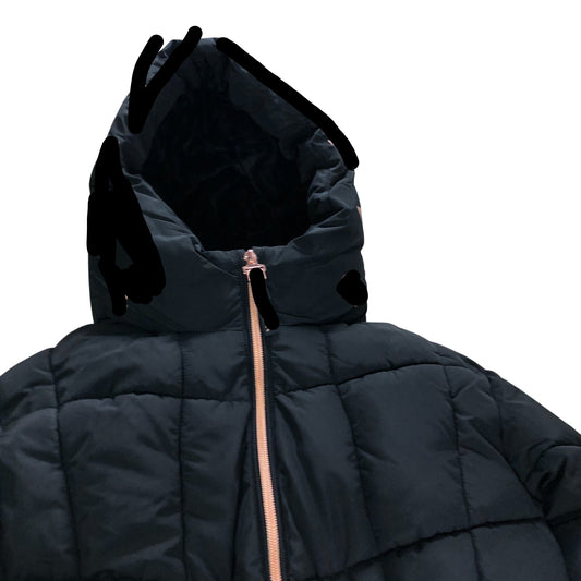 Branded Black Shower Resistant Longline Bow Belted Padded Coat - 10 Years