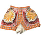 River Island XS Women's Floral Print Elasticated Shorts Orange Beige