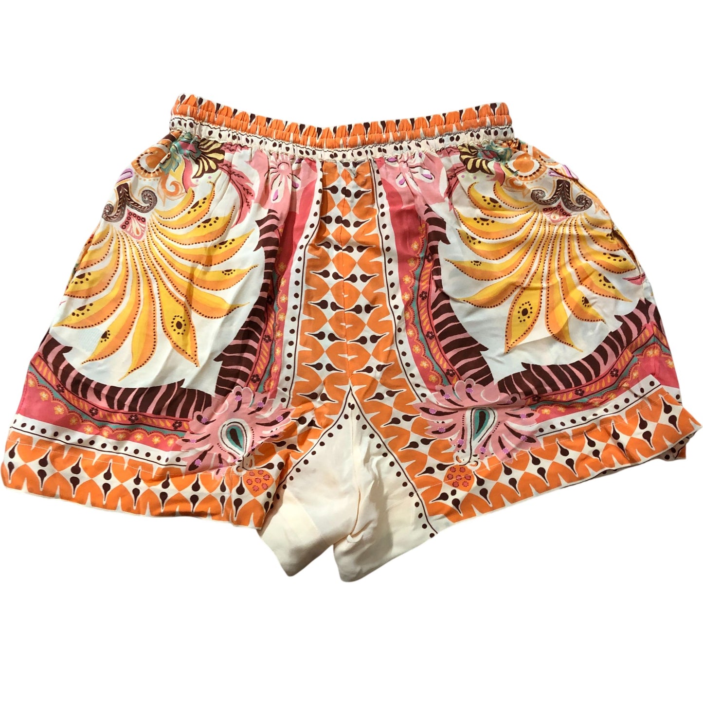 River Island XS Women's Floral Print Elasticated Shorts Orange Beige