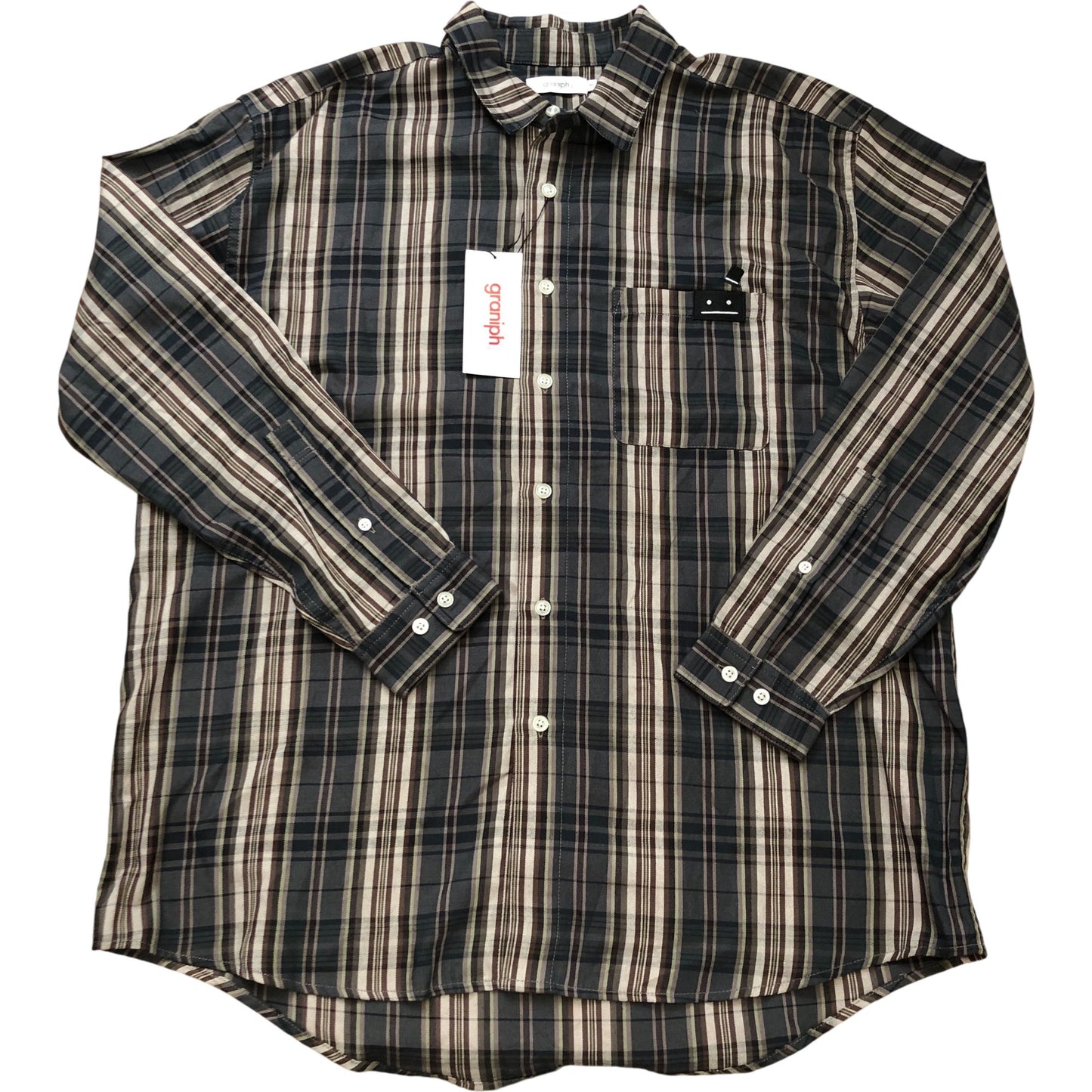 Graniph Beautiful Shadow Gentlemen Casual Shirt M Plaid Embroidered Top Hat