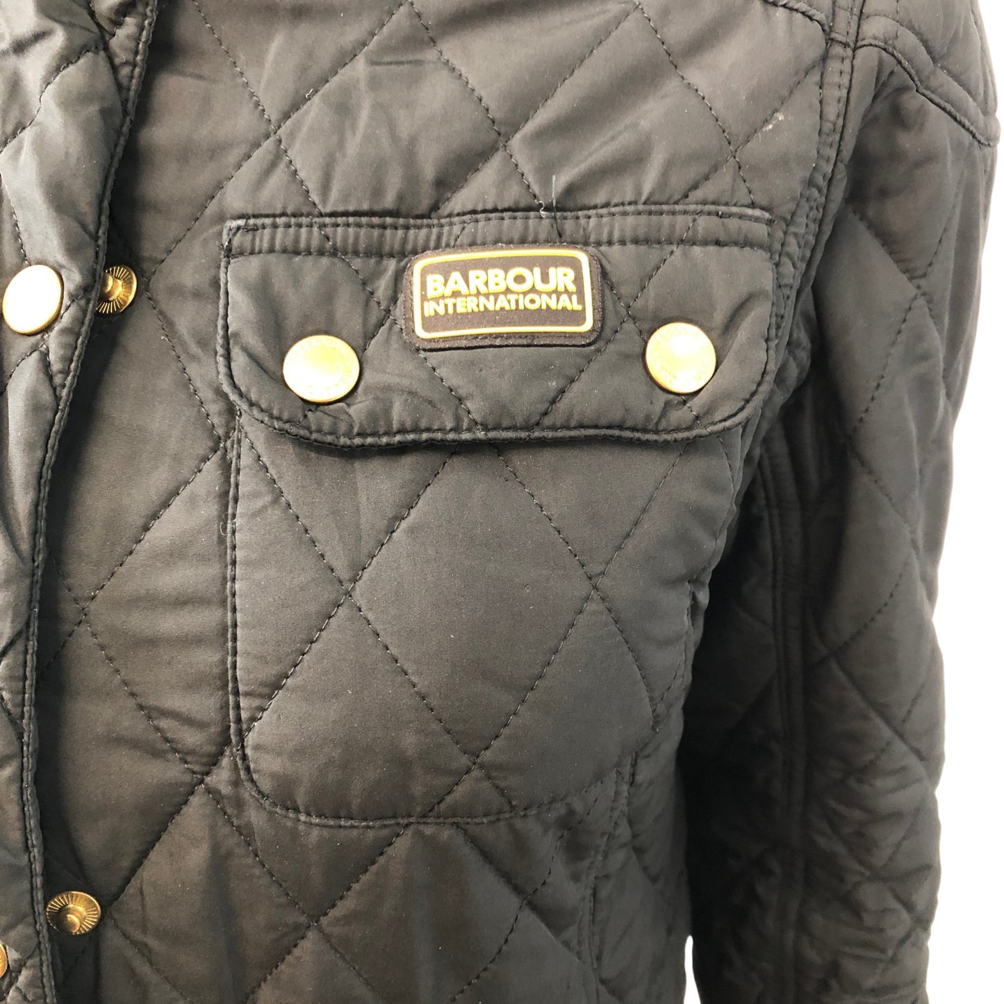 Barbour International Quilted Puffer Jacket UK10 Women's Black Hooded Outerwear