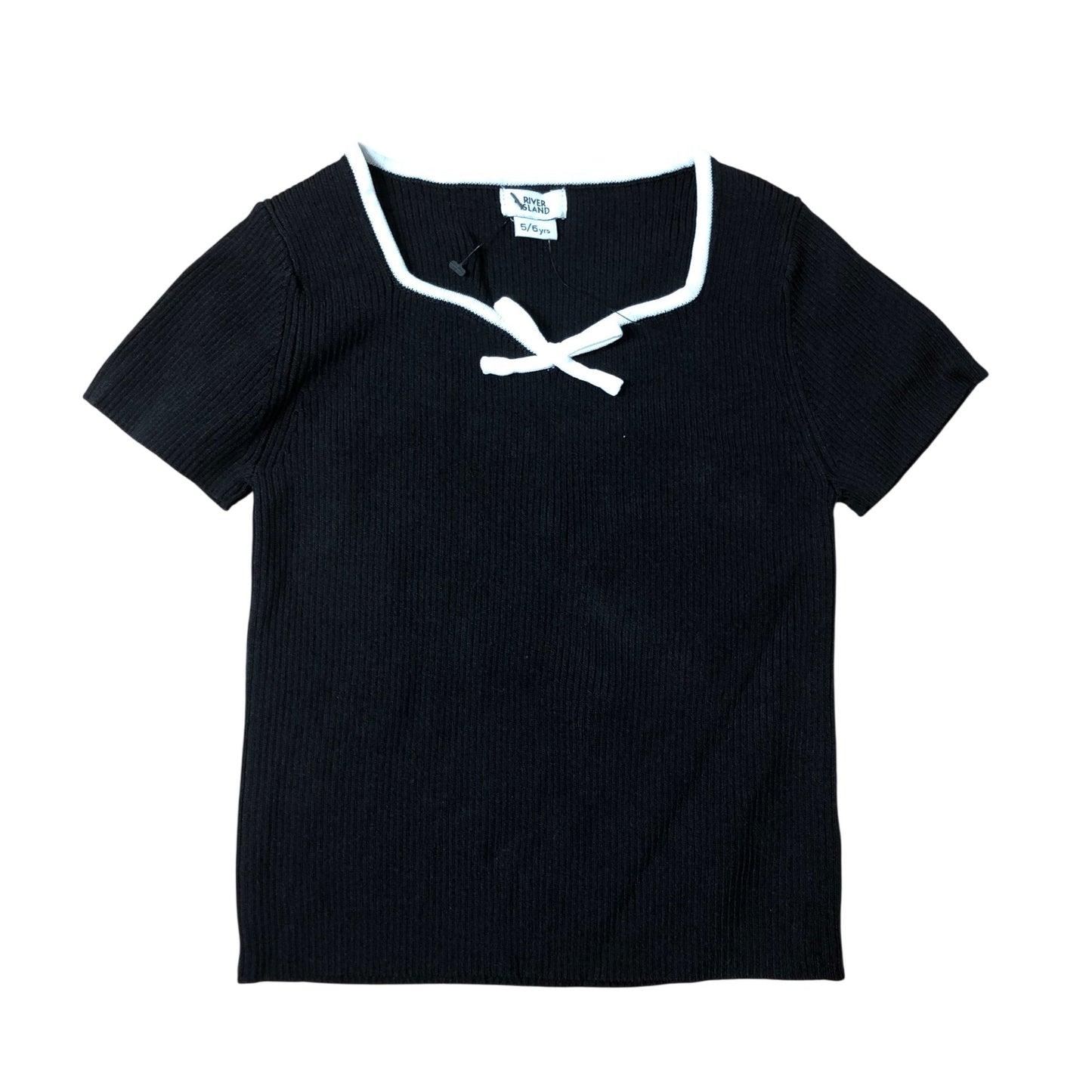 River Island Black Short Sleeve Top 5-6 Years Girls Viscose Bow Detail