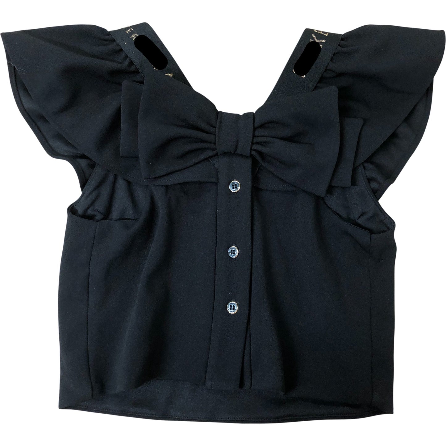 Girls Black Top Age 11 Years Puff Sleeve Bow Design