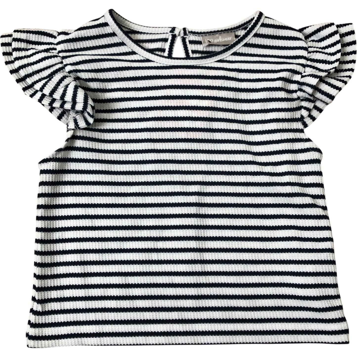 Girls Striped Top with Ruffled Sleeves Navy and White 9-Years