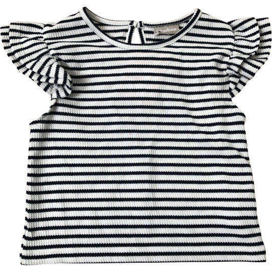 Girls Striped Top with Ruffled Sleeves Navy and White 9-Years