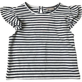 Girls Striped Top with Ruffled Sleeves Navy and White 9-Years
