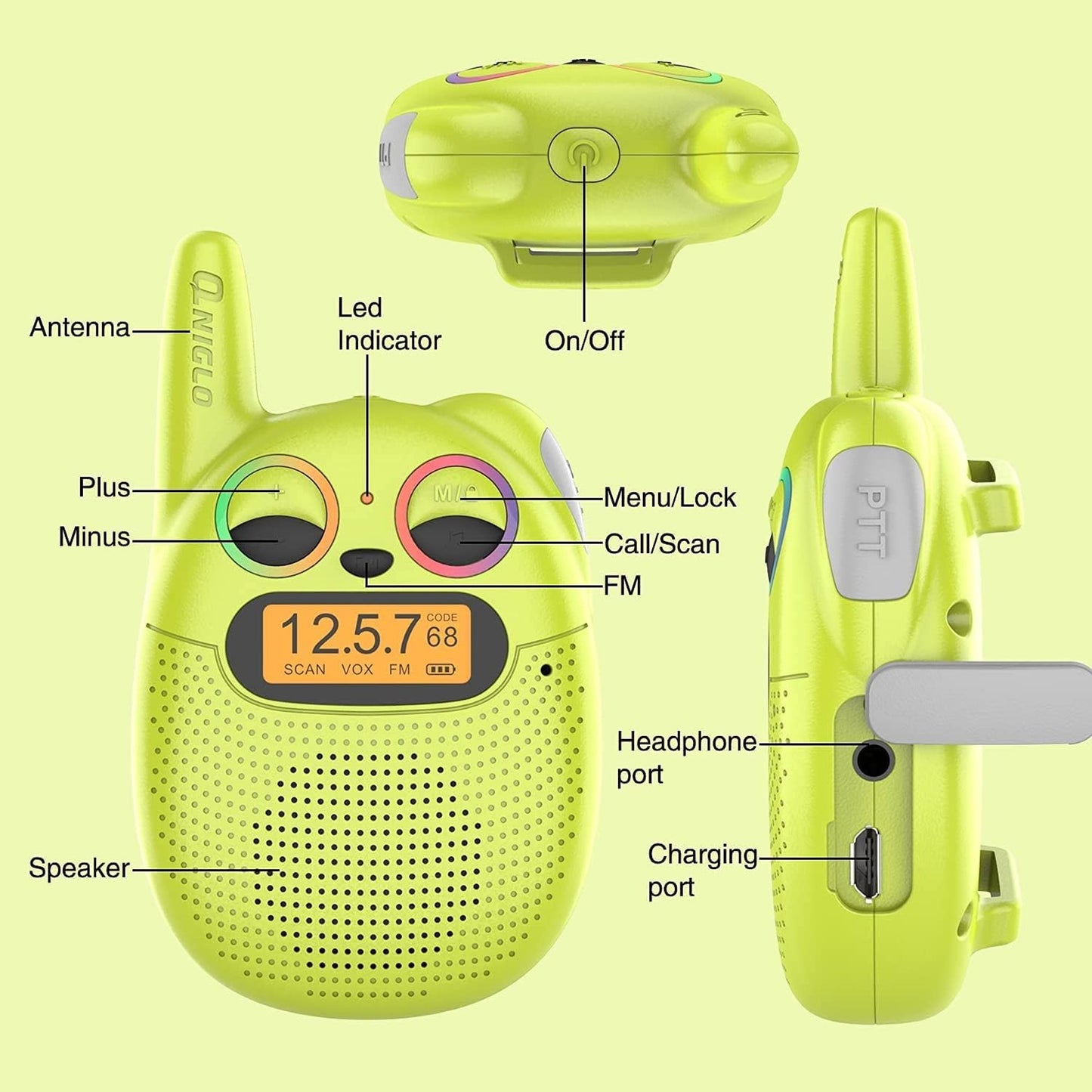 Q.NIGLO Q136 PMR446 Walkie Talkies for Kids 3 Plus Years Yellow Blue Toy