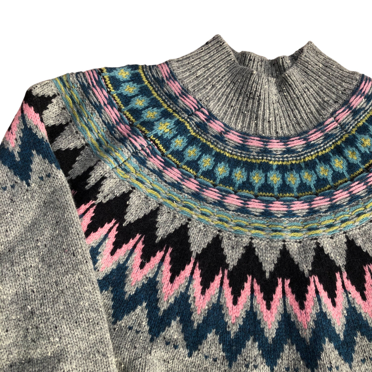 Izzy Fair Isle Jumper Grey Lambswool Blend Long Sleeve
