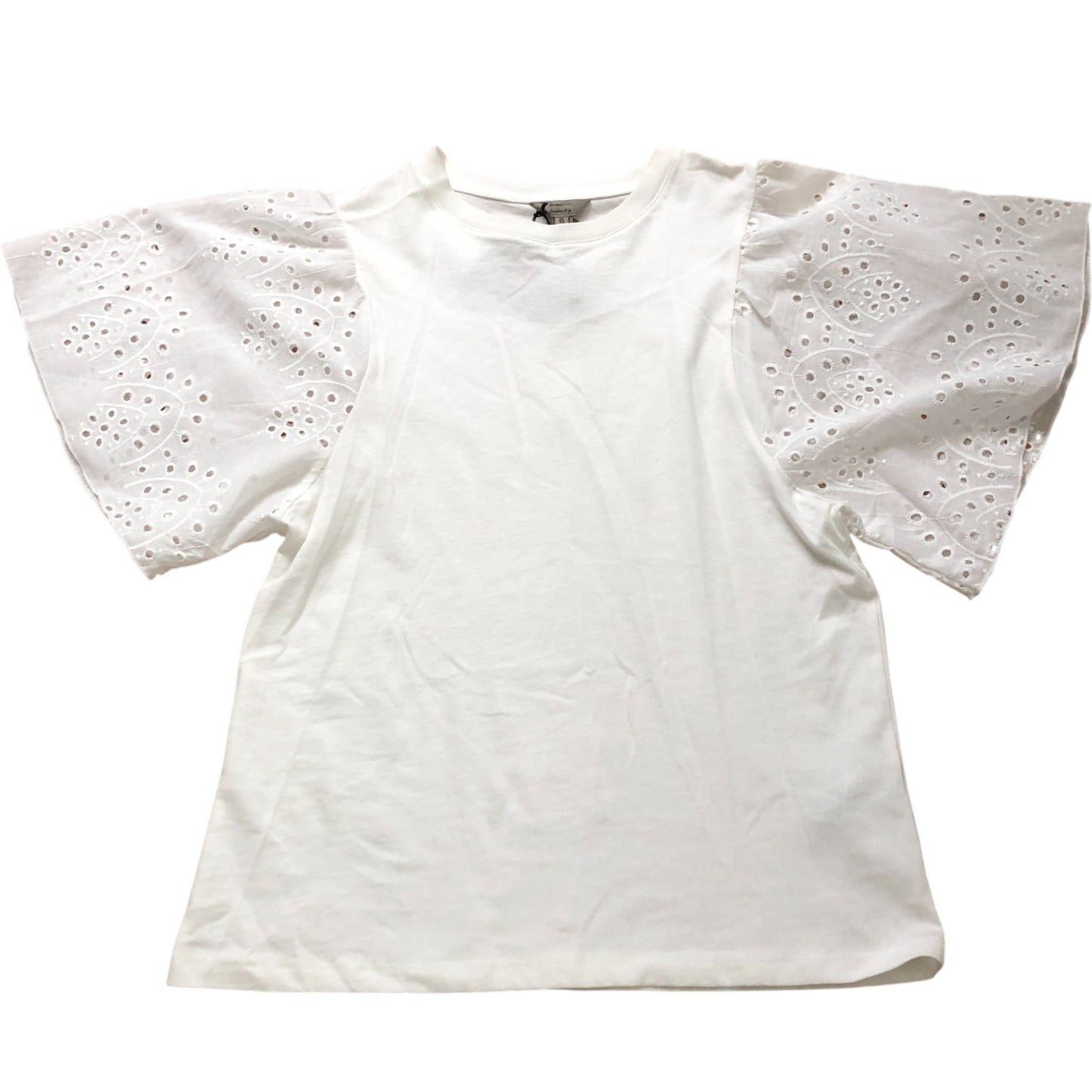 River Island Women's XS White Top Eyelet Detailed Puff Sleeve Summer Fashion