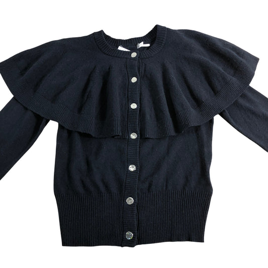Branded UK 6 Women's Navy Cardigan With Ruffle Detail Cotton Blend