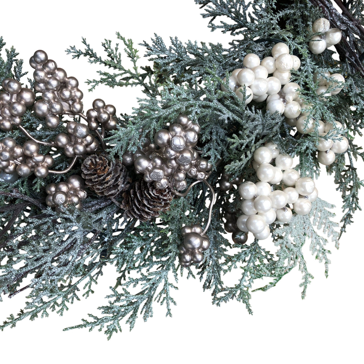 Snowy Lit Christmas Wreath With Berries & Greenery 18"