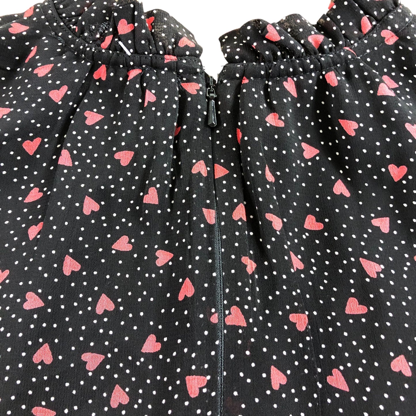 UK12 Women's Black Heart Print Dress Ruffled Sleeves