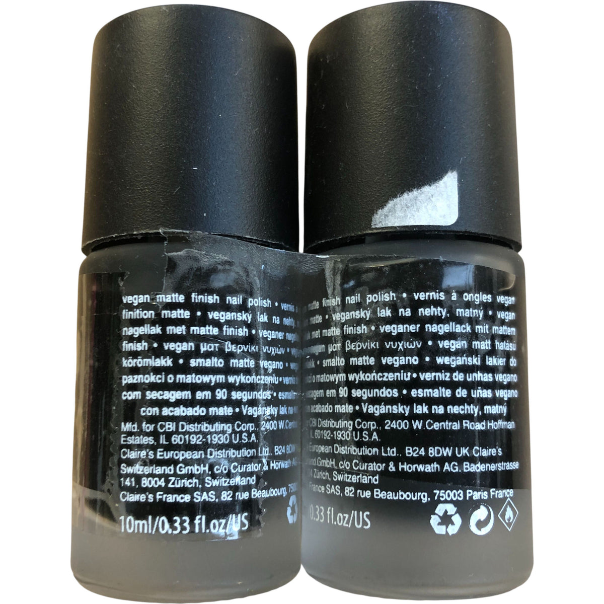 Claire's Vegan Matte Finish Nail Polish Duo 10ml Set Black