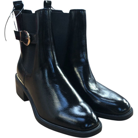 Chunky Heel Chelsea Boots UK Size 7 Women's Black Glossy Finish