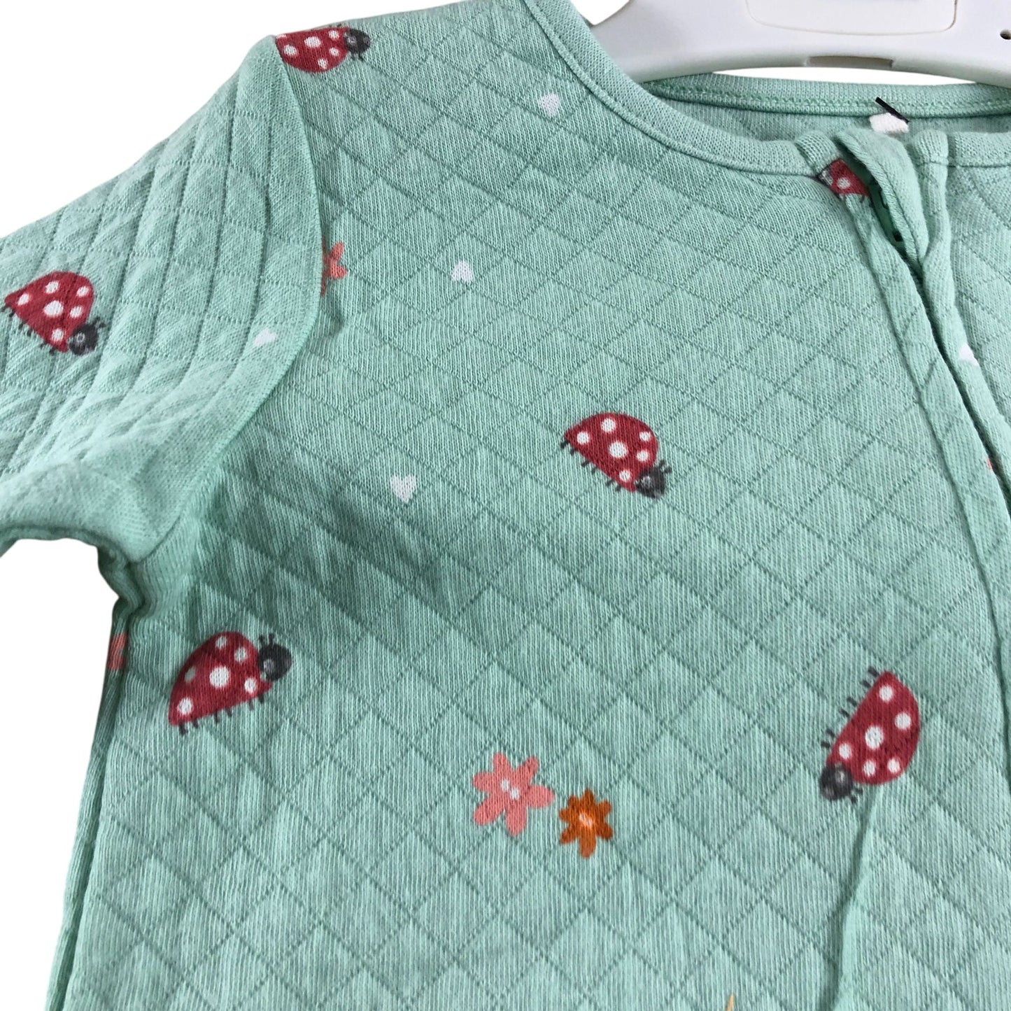 Mini Cuddles 9-12 Months Baby Playsuit Mint Green Ladybird Floral Pattern