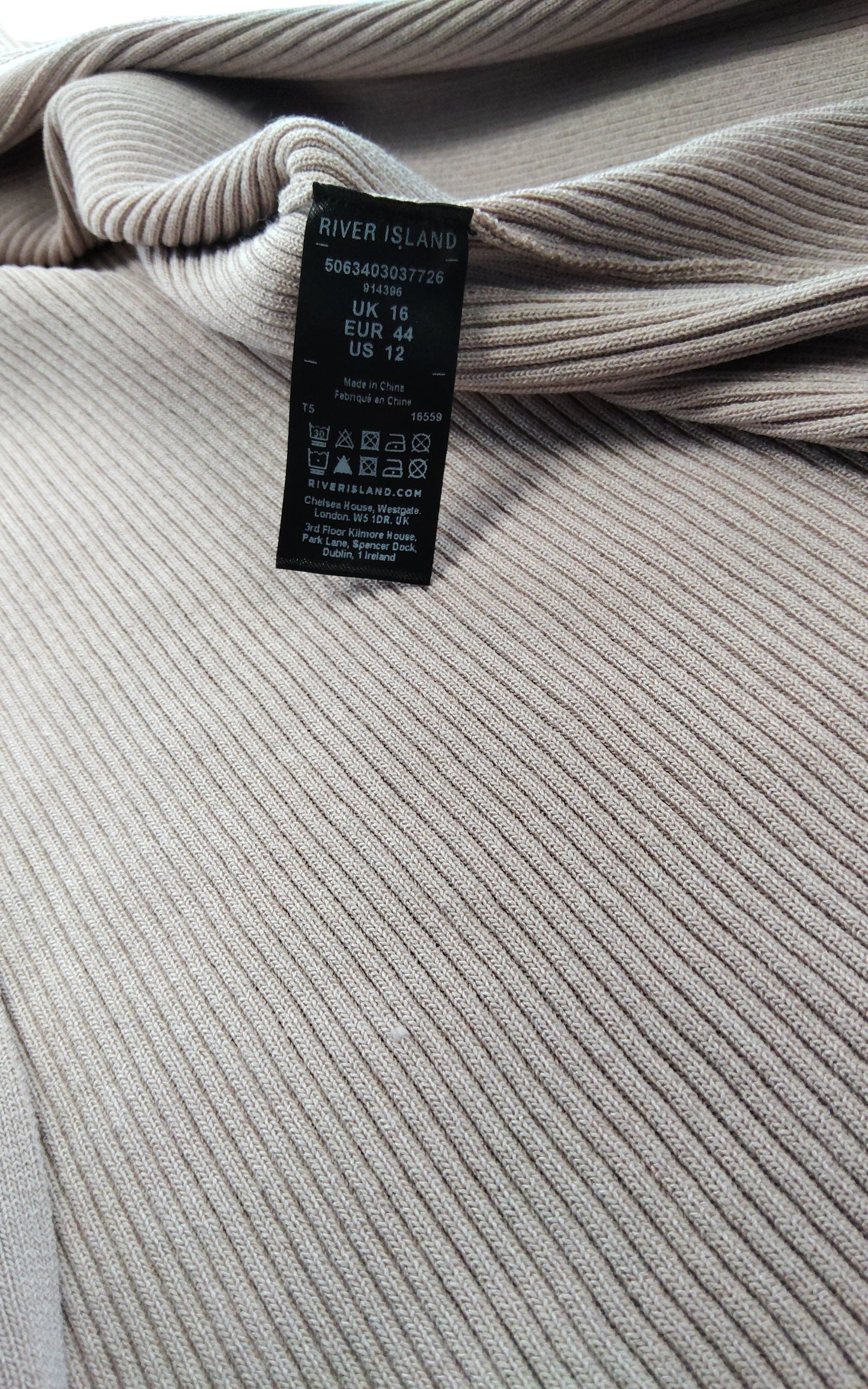 River Island Women's Ribbed Midi Skirt UK16 Blush Pink Button Detail