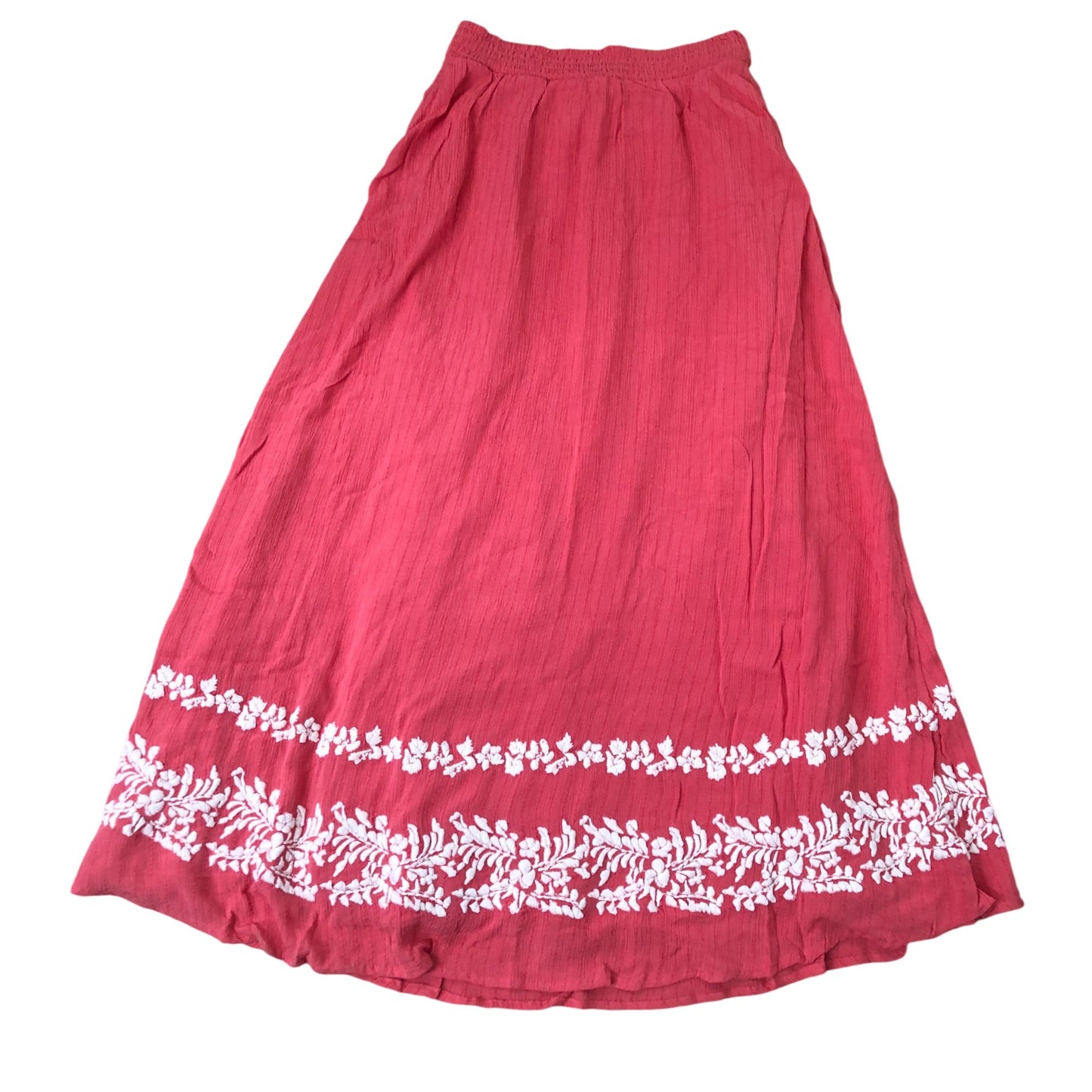 Long Maxi Skirt Women's Embroidered Pink Viscose Flowy Summer M