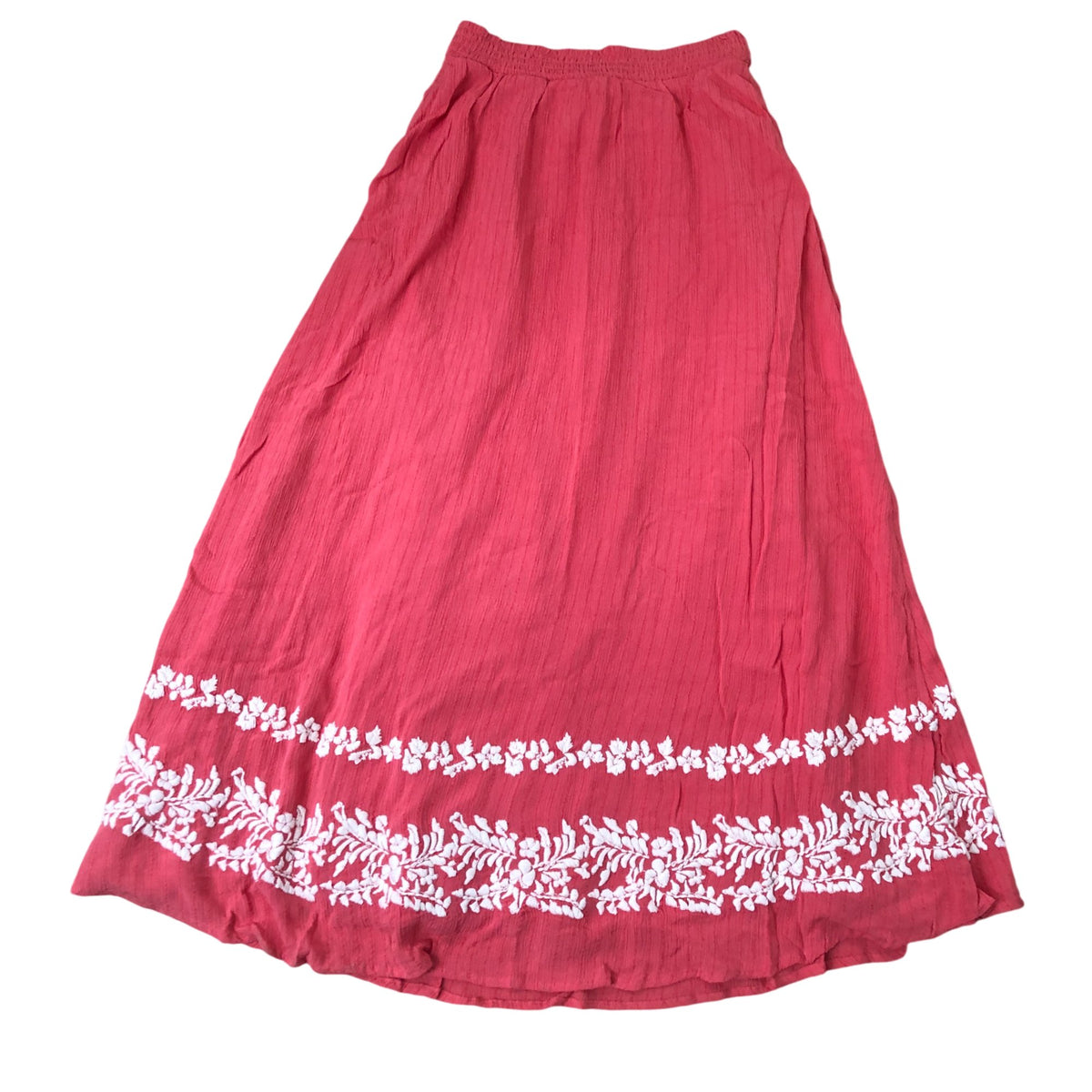 Long Maxi Skirt UK S Women's Embroidered Pink Viscose Flowy Summer