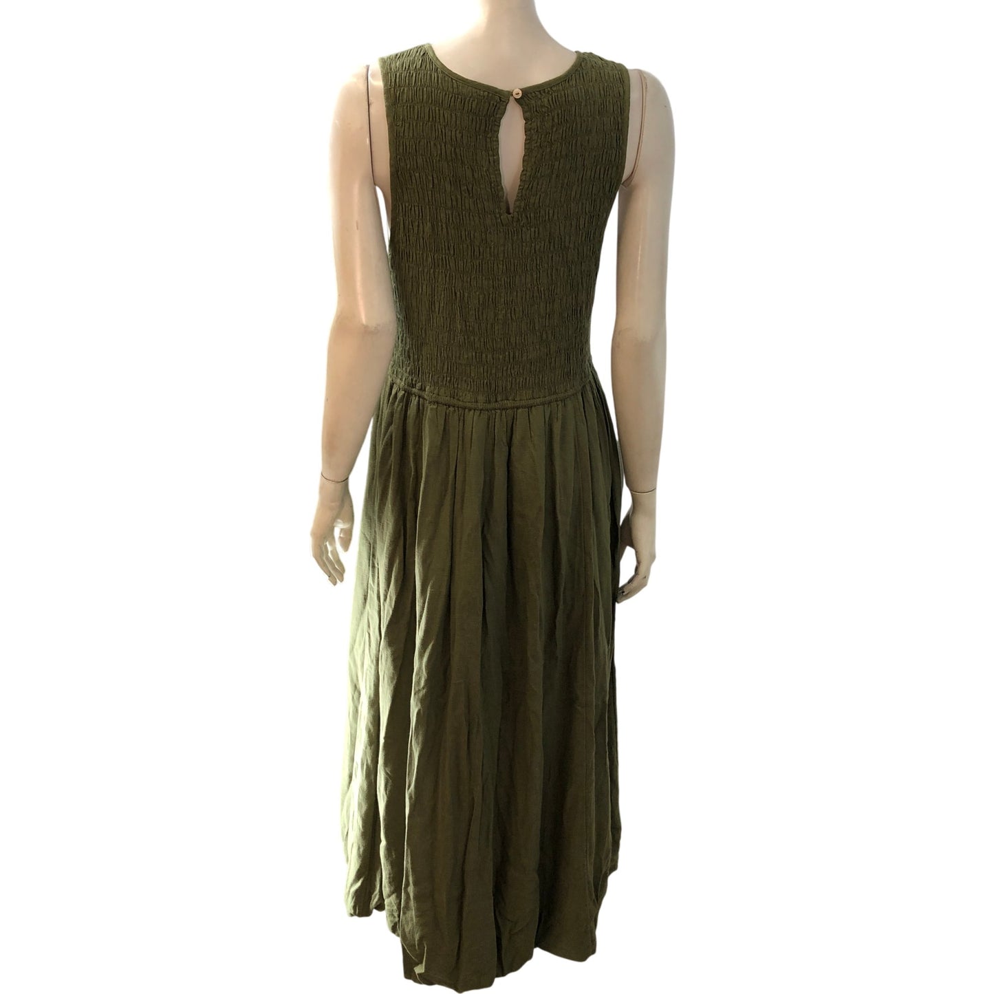 RIVER ISLAND Green Maxi Dress UK16 Women's Smocked Sleeveless Lightweight