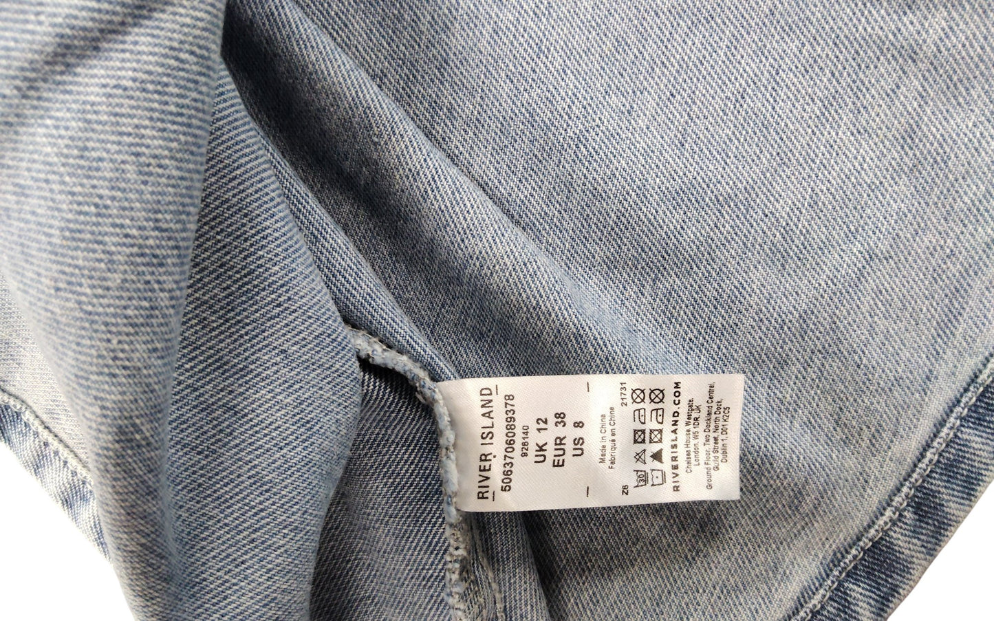 River Island Denim Dress UK12 Women's Sleeveless Skater Style Light Blue