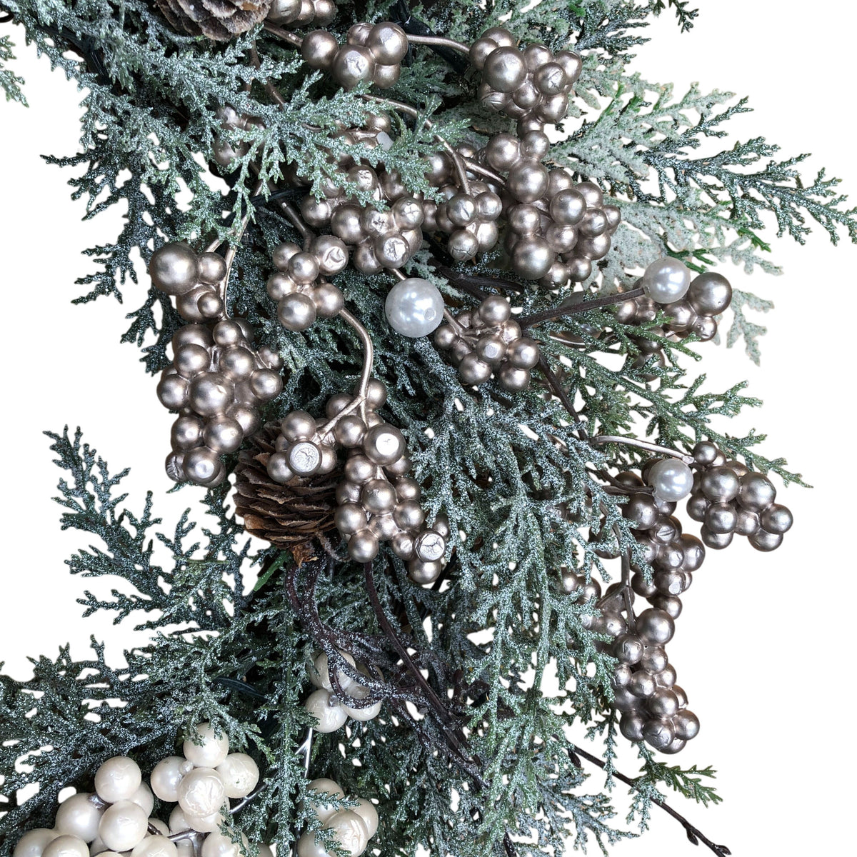 Snowy Lit Christmas Wreath With Berries & Greenery 18"
