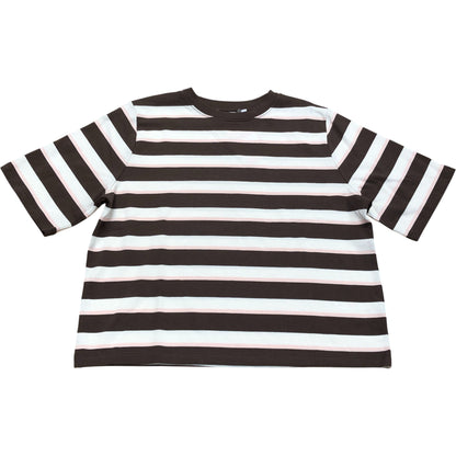 Oversized Cropped Boxy Fit Stripe Cotton T-Shirt Brown/Pink