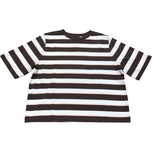 Oversized Cropped Boxy Fit Stripe Cotton T-Shirt Brown/Pink