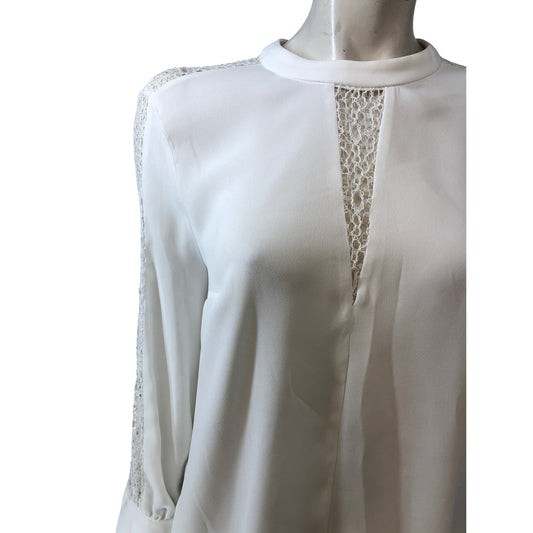 River Island UK12 Women's White Long Sleeve Blouse With Lace Detail