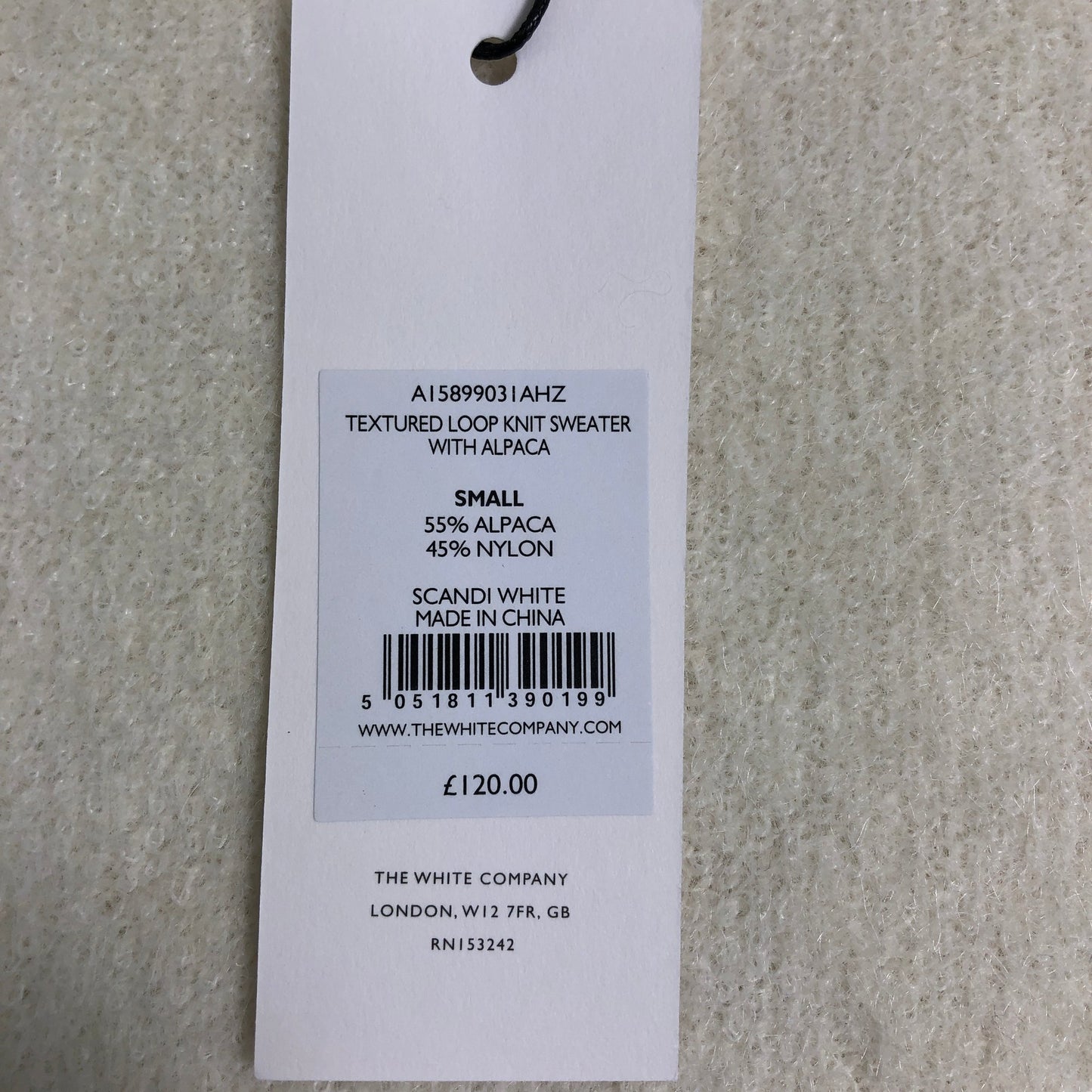 Branded Textured Loop Knit Sweater 96 Alpaca 4 Wool Cream Size Small