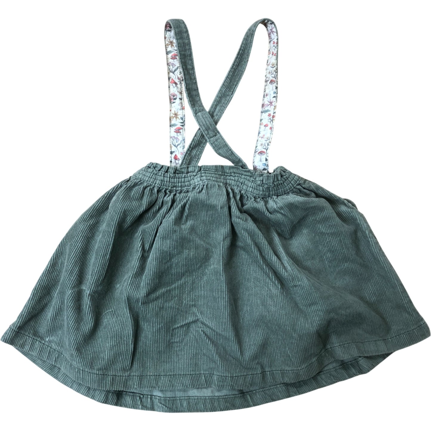 Girls 3-4 Years Green Corduroy Dungaree Dress With Cat Pocket Details