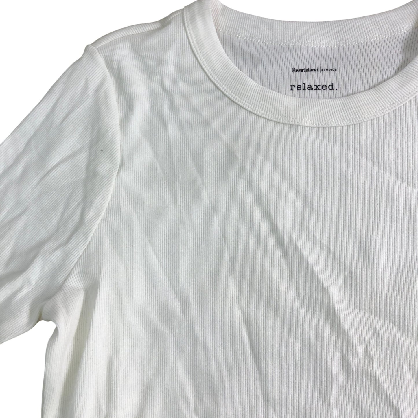 River Island Relaxed Fit Ribbed Top UK18 Women's Long Sleeve Casual White