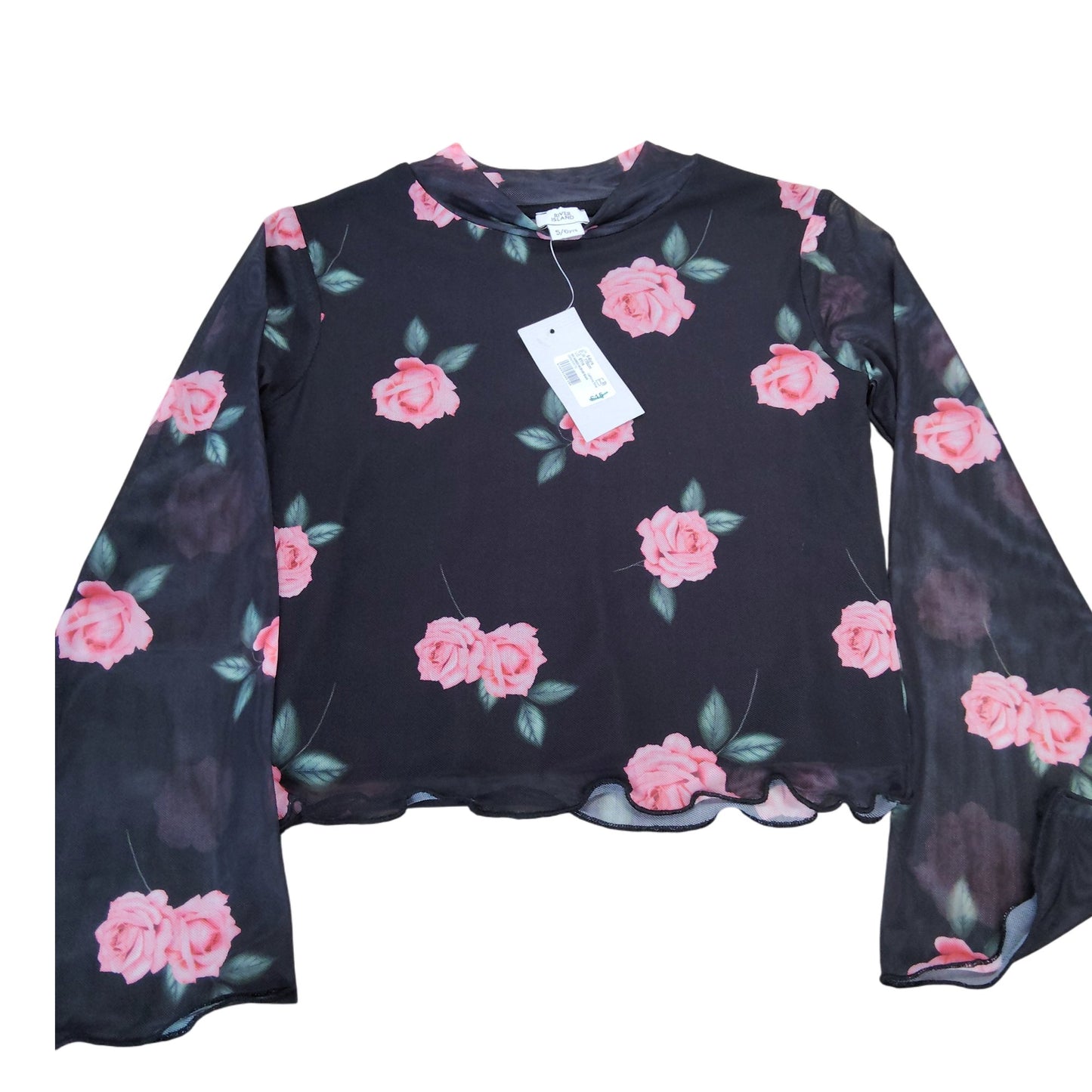 River Island Floral Print Long Sleeve Top Size 5 Years Girls Black Pink