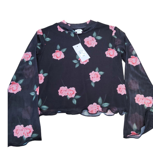 River Island Floral Print Long Sleeve Top Size 5 Years Girls Black Pink