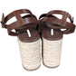 Raya Brown Leather Espadrille Wedges - 4" Heel - Size UK 6