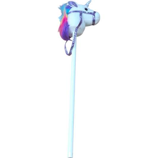 Unicorn Hobby Horse Plush Ride On Toy Rainbow Mane