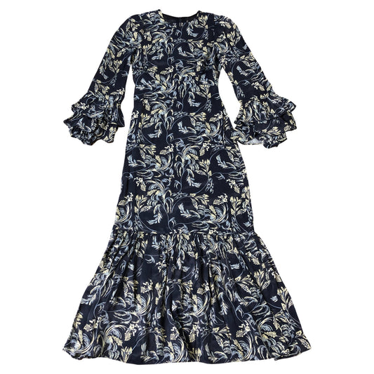 Floral Print Midi Dress UK6 Women's Elegant Design Decorative Ruffle Sleeves