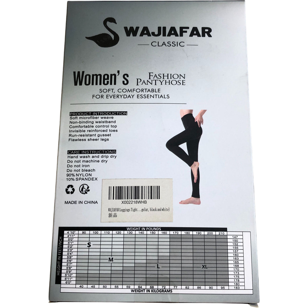 Wajiafar Classic Pantyhose Soft Comfortable Control Top Black/White Marble S