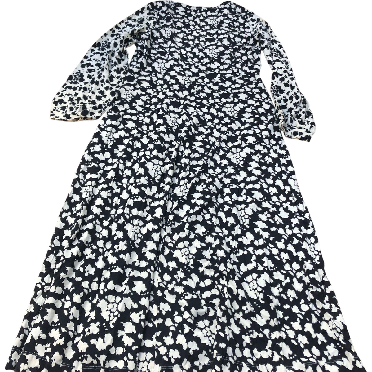 Floral Print Midi Dress UK10 Women's Long Sleeve Black White