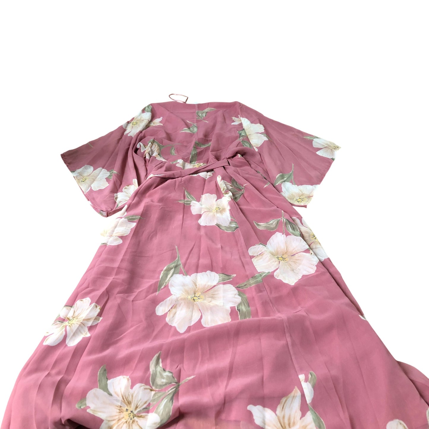 Branded Floral Maxi Dress Women's Pink Polyester Wrap Style With Belt UK12
