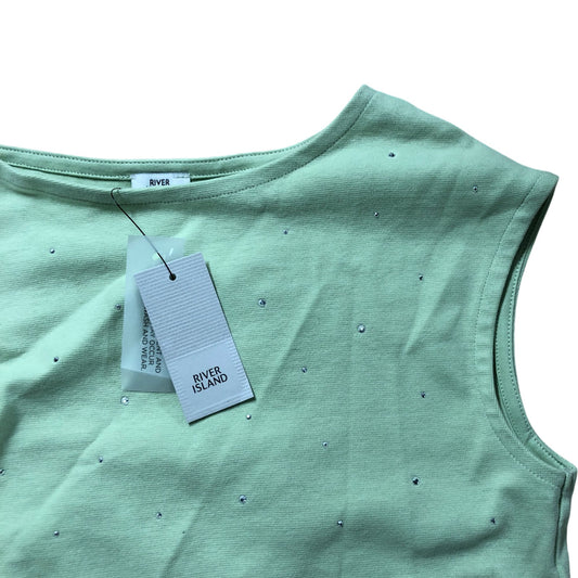 River Island Girls Tank Top 9-10 Years Light Green Gem Embellished Asymmetric