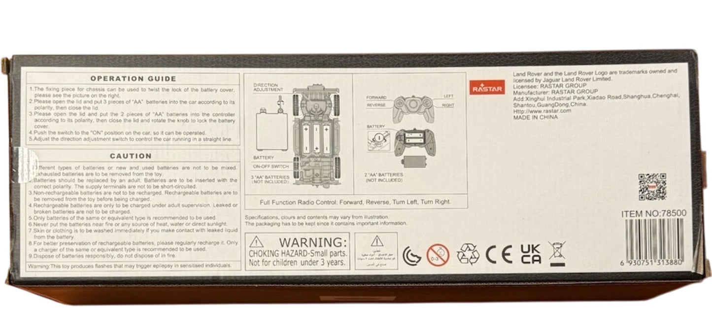 RASTAR Land Rover Defender Remote Control Car 1:24 Scale Black Model Vehicle
